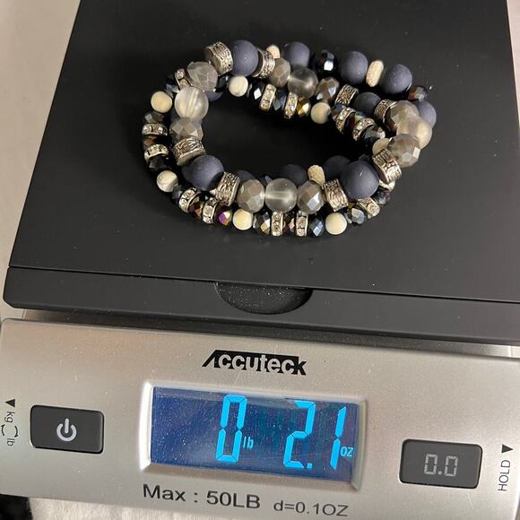 Handmade Beaded Bracelet Trio Matte Navy Crystal Silver Tone Beads - Picture 6 of 6